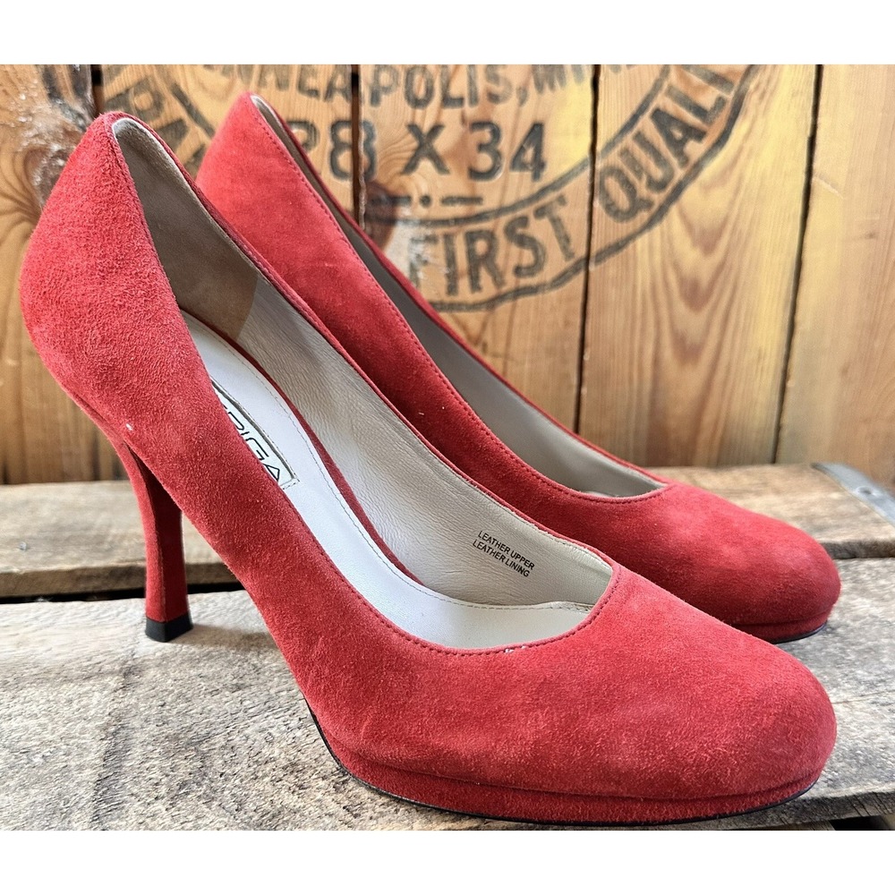 VIASPIGA Suede Shoes Heels Stiletto Sz 6.5 Red OFFICE BUSINESS